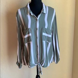 Plus 2X button up green/white stripe blouse